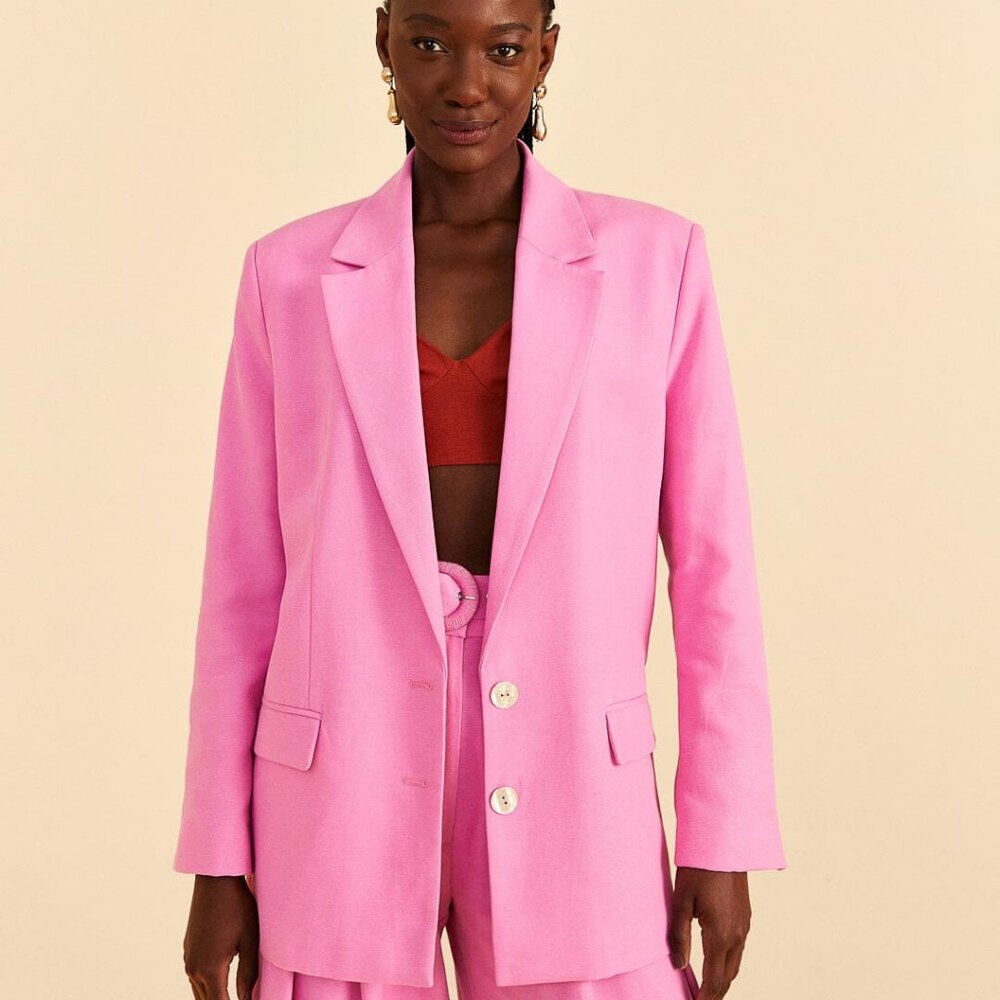 💖 FARM RIO Linen Blazer | Bright Pink Power Look | Oversized Chic | NWT Sz L